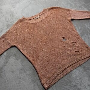 BLVD Distressed Sequin Knit Sweater Rose Gold‎ Womens M